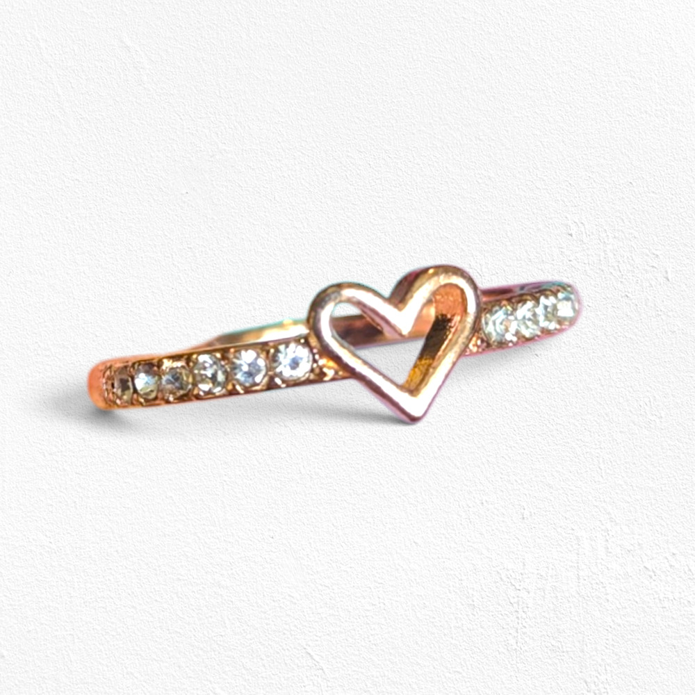 Rose Gold Tone Hollow Heart Zircon Ring Size 6 Dainty Coquette NIB